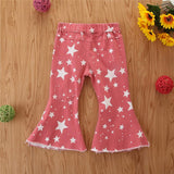 Stuff for Summer,Toddler Kids Baby Girls Star Printing High Waist Denim Bell Bottoms Jeans Fashion New