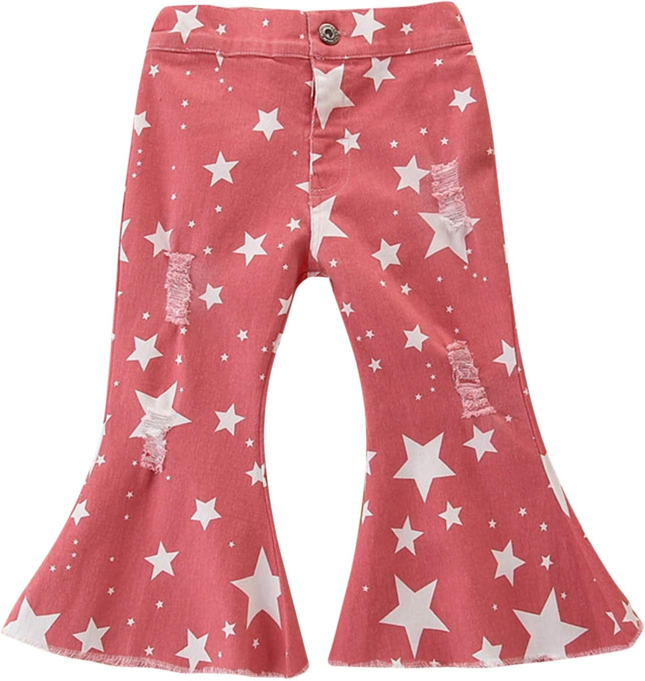Stuff for Summer,Toddler Kids Baby Girls Star Printing High Waist Denim Bell Bottoms Jeans Fashion New